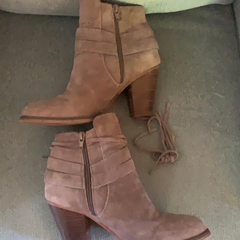 Taupe Cow Suede Booties - Picture 4 of 10